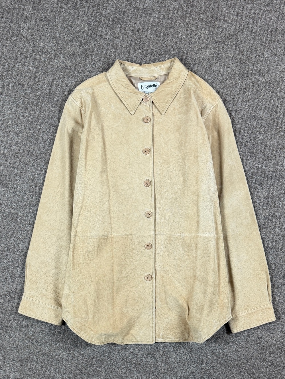 Vintage Bagatelle Tan Suede Leather Lightweight Button Up Shirt Jacket Womens XL - Picture 2 of 9